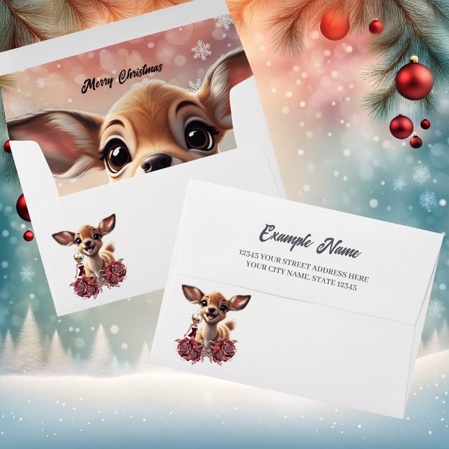 Enveloppe Cerf doux et elfes mignons (Sweet deer)
