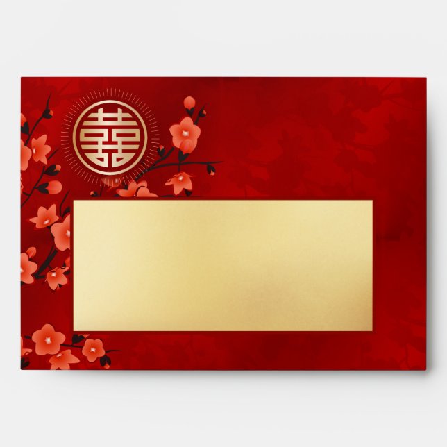 Enveloppe Cerisier Blossom Mariage chinois Or Rouge (Devant)