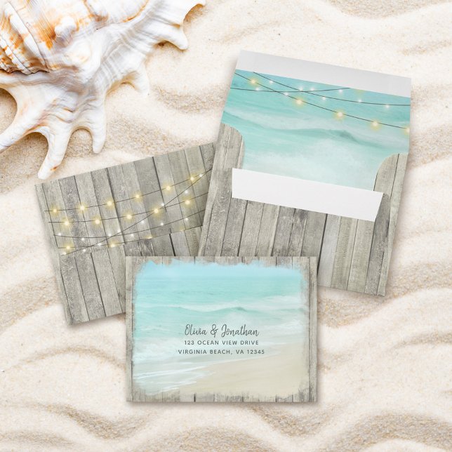 Enveloppe Chaîne de plage éclaire Mariage rustique en bois R (Créateur téléchargé)