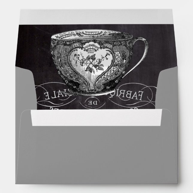 Enveloppe Chalkboard Alice à Wonderland tea party teacup (Dos (Bas))