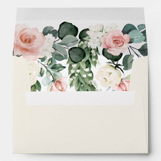 Enveloppe Champagne d'ivoire Rose d'aquarelle Mariage d'ivoi (Dos (Bas))