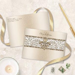 Enveloppe Champagne Monogram Damask Fleur de Lis Mariage