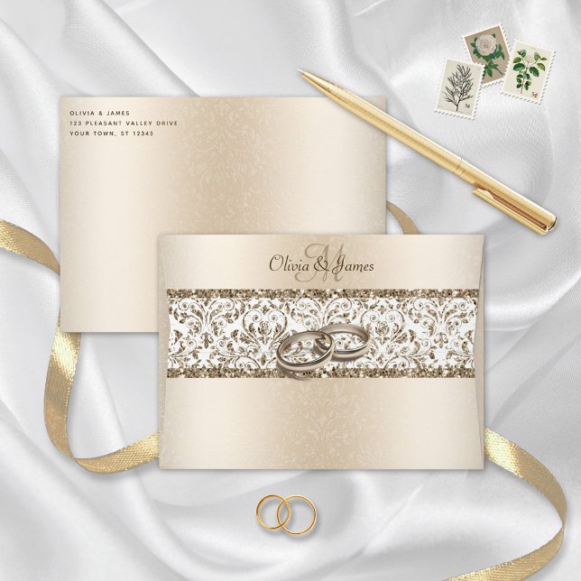 Enveloppe Champagne Monogramme Damask Parties scintillant Ma (Créateur téléchargé)