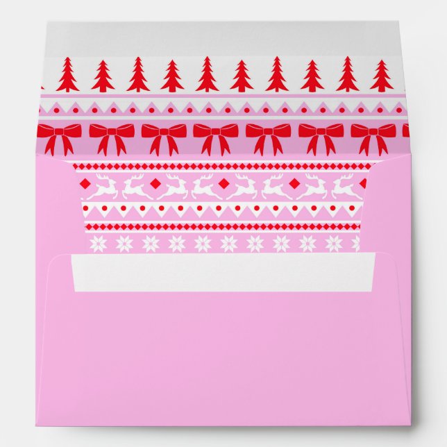 Enveloppe Chandail de Noël Motif tricoté rose et rouge (Dos (Bas))