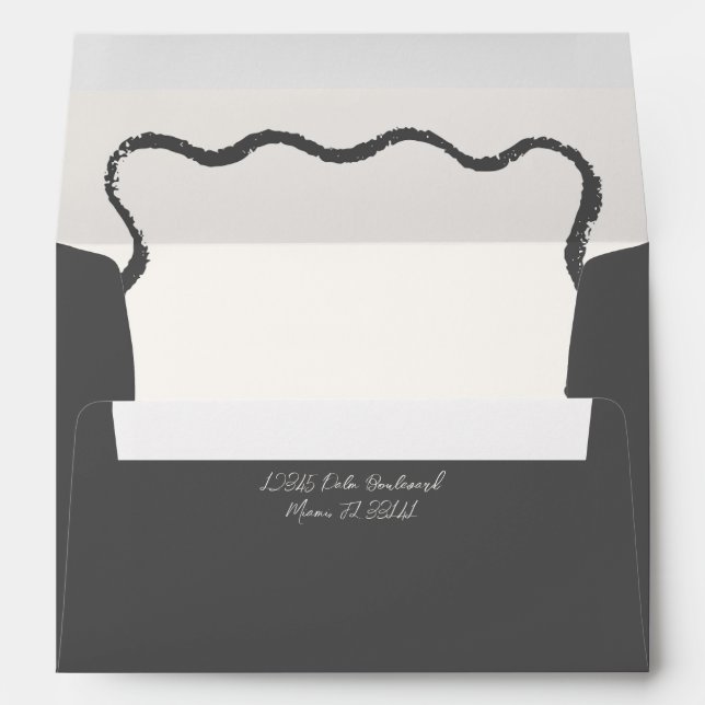 Enveloppe Charbon Beige Wavy Squiggle Faire-part de mariage (Dos (Bas))