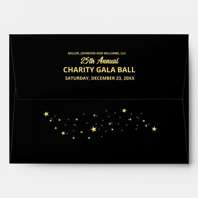 Enveloppe Charity Gala Ball Elegant Black Gold Personnalisé (Dos (Haut rabat))