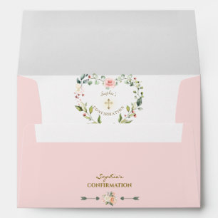 Enveloppe Charm Blush Floral Gold Cross Fille Confirmation