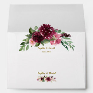 Enveloppe Charm Bourgogne Fleurs Mariage Adresse de retour