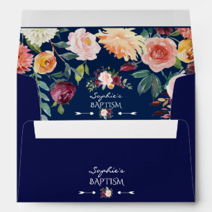 Enveloppe Charm Burgundy Blush Floral Navy Baptême bleu