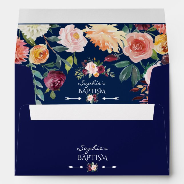Enveloppe Charm Burgundy Blush Floral Navy Baptême bleu (Dos (Bas))