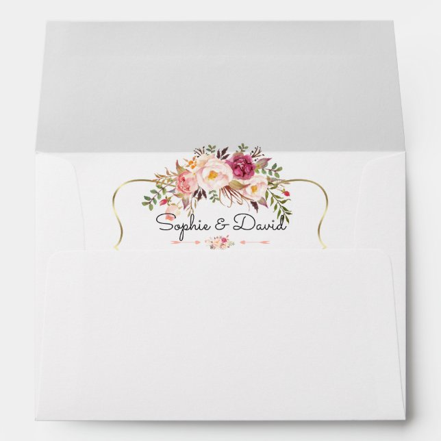 Enveloppe Charm Gold Blush rose Mariage floral (Dos (Bas))