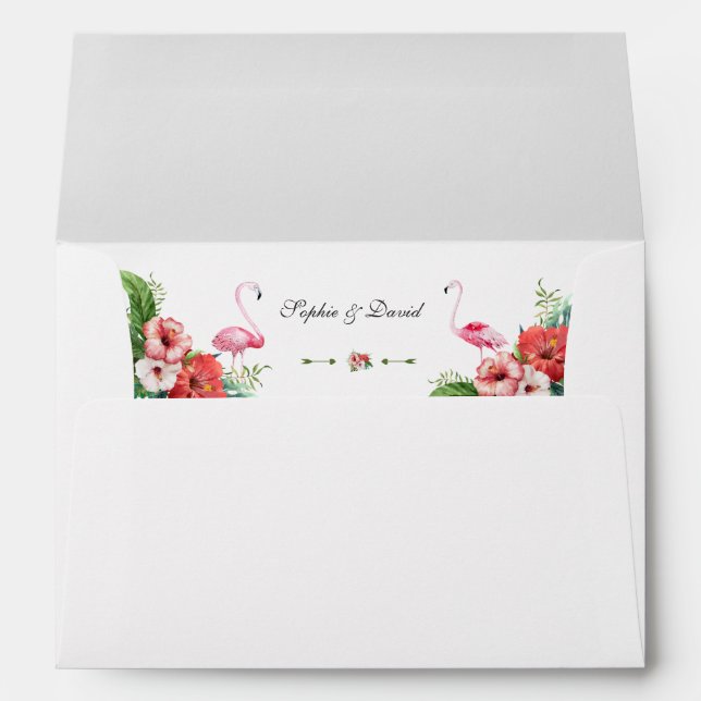 Enveloppe Charm Luau Flamant rose Tropical Floral Mariage (Dos (Bas))