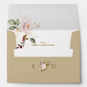 Enveloppe Charm rose or Fleurs Monogram Mariage