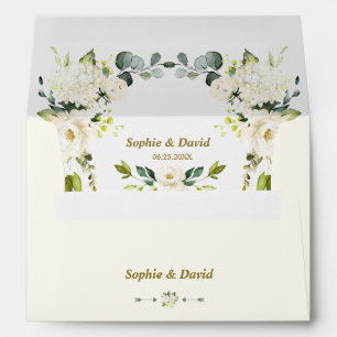 Enveloppe Charm White Cream Flowers Mariage Adresse de retou