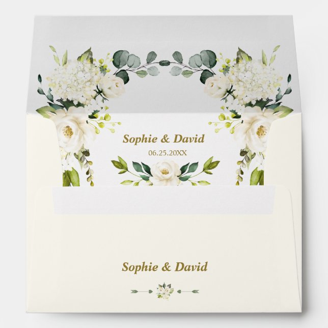 Enveloppe Charm White Cream Flowers Mariage Adresse de retou (Dos (Bas))
