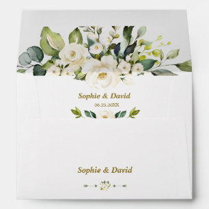 Enveloppe Charm White Cream Flowers Mariage Adresse de retou
