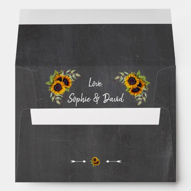 Enveloppe Charme Aquarelle Sunflower Chalkboard Mariage (Dos (Bas))
