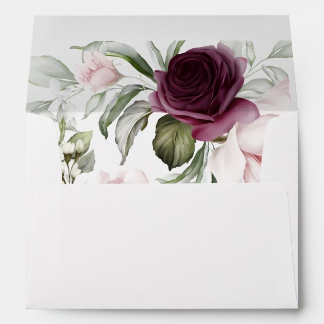 Enveloppe Charme botanique rose et prune avec adresse de ret (Dos (Bas))