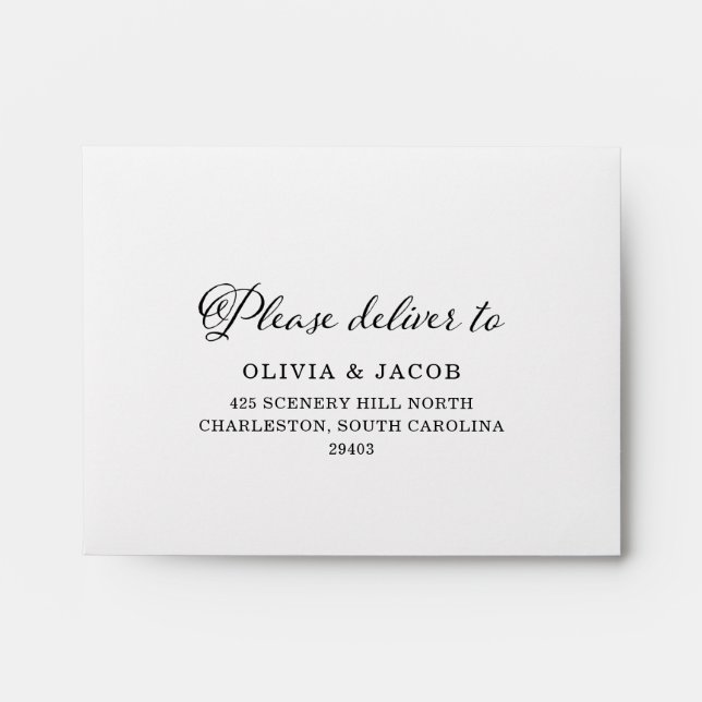 Enveloppe Charme mariage | Calligraphie noir et blanc RSVP (Devant)