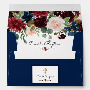 Enveloppe Charme Merlot Marine Bleu Floral Baptême