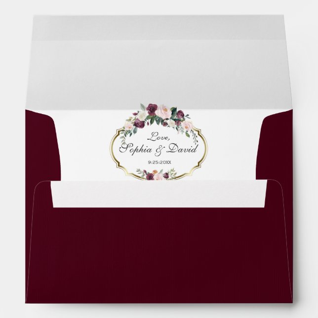 Enveloppe Charming or Bourgogne Blush Floral Mariage (Dos (Bas))