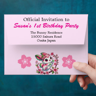 Enveloppe Charming Sakura Bunny avec Fleur Anniversaire