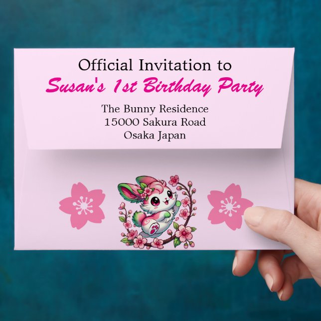 Enveloppe Charming Sakura Bunny avec Fleur Anniversaire (Hand)