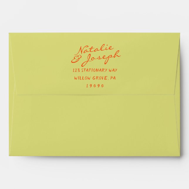 Enveloppe chartreuse Hand Written Whimsical Retro Wedding (Dos (Haut rabat))