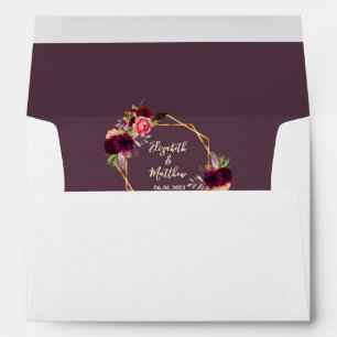 Enveloppe Châssis en or géométrique mariage bordeaux
