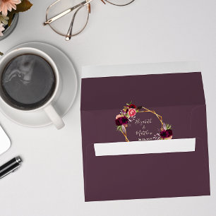 Enveloppe Châssis en or géométrique mariage bordeaux