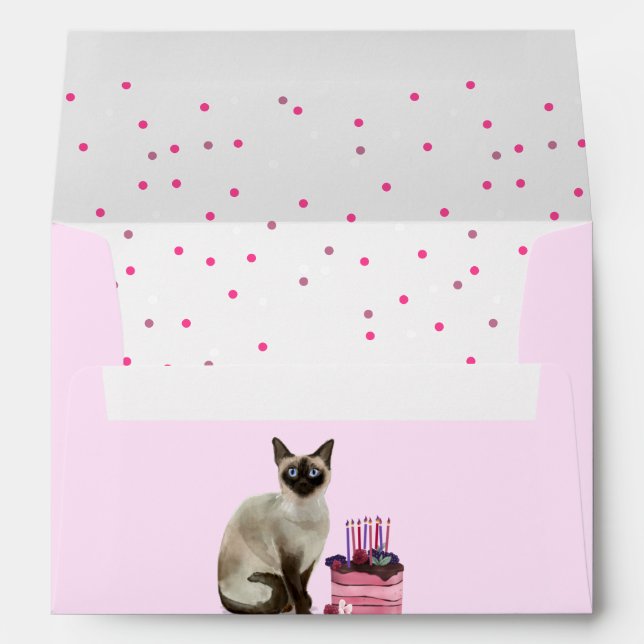 Enveloppe Chat de Siamese avec gâteau d'anniversaire et Conf (Dos (Bas))
