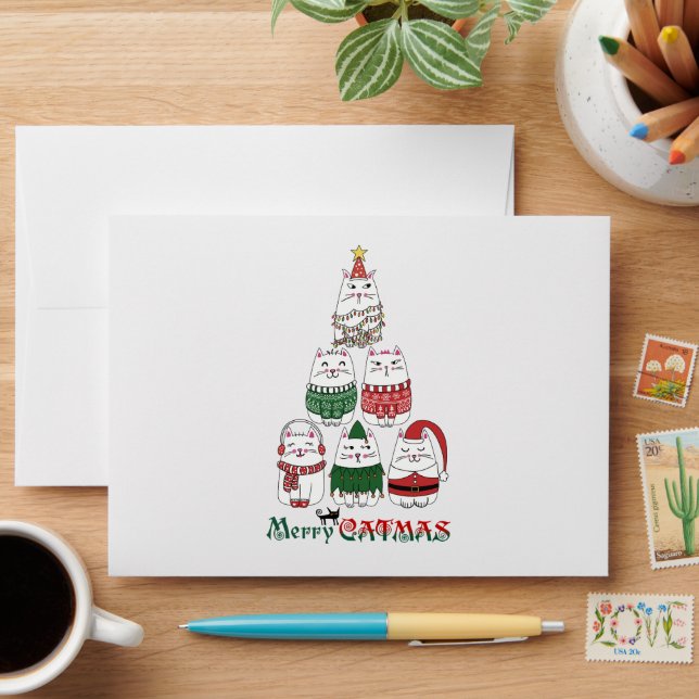 Enveloppe Chat X-mas mignon et drôle (Desk)