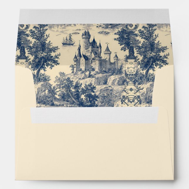 Enveloppe Château bleu Toile de Jouy sur Vieux (Dos (Bas))