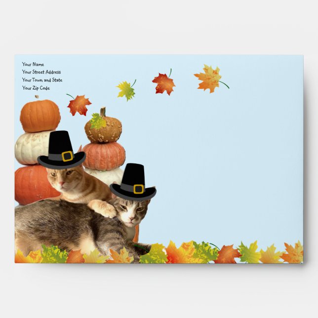Enveloppe Chats, Citrouilles et feuilles d'automne (Devant)