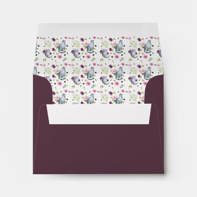 Enveloppe Chats d'aquarelle et Meowied de obtention floral (Dos (Bas))