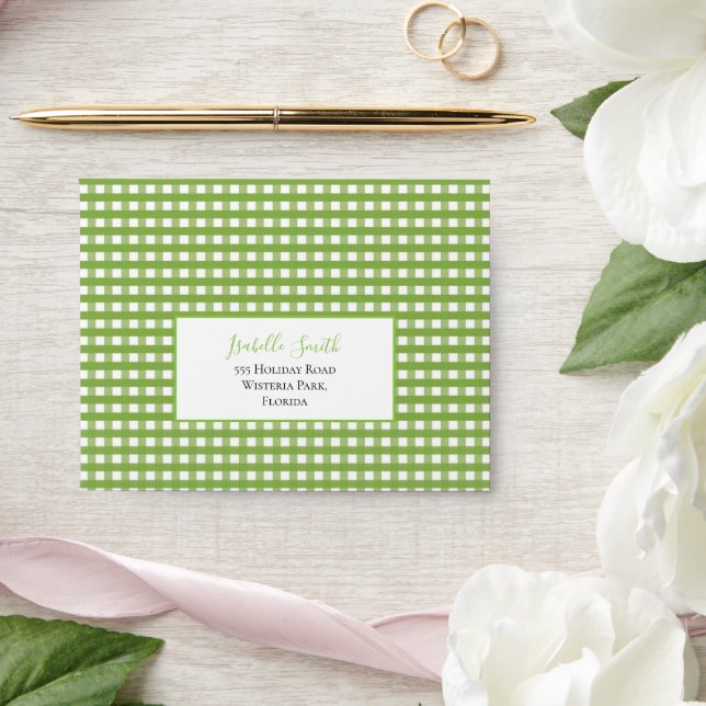Enveloppe Chats en amour Vert Blanc En vichy Mariage RSVP (Wedding)
