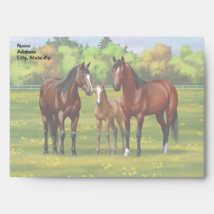 Enveloppe Chevaux Du Quartier De La Baie Brown Dans Les Pâtu