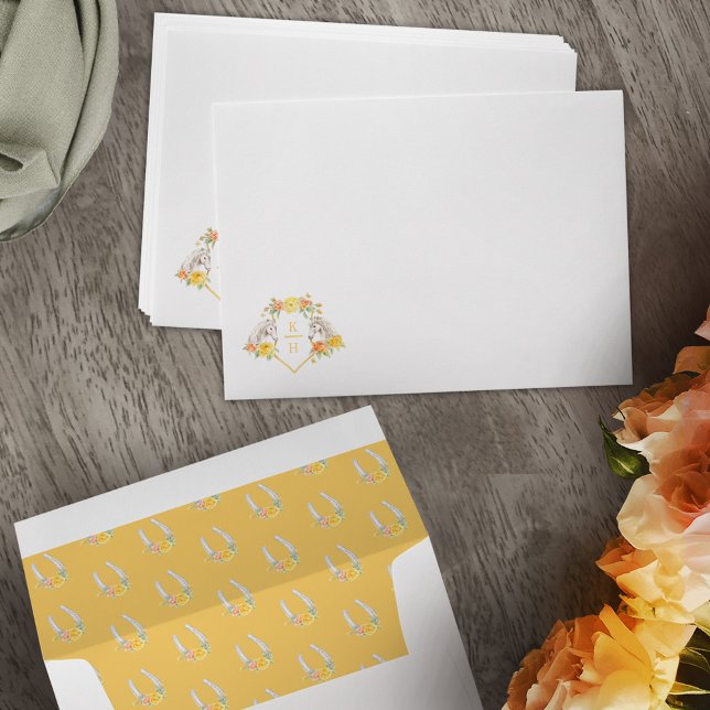 Enveloppe Chevaux gris monogramme et mariage rose (Créateur téléchargé)