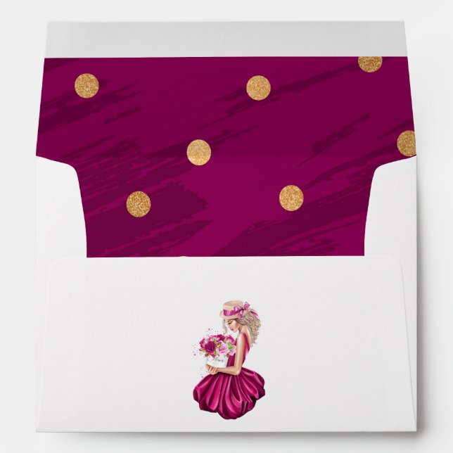 Enveloppe Chic Aquarelle Bourgogne et rose Roses Mode (Dos (Bas))