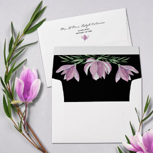 Enveloppe Chic Aquarelle violet Magnolias