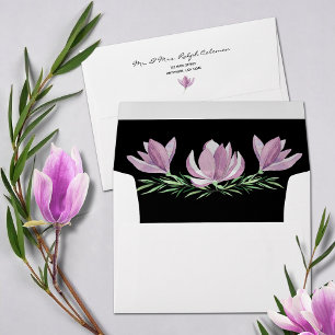 Enveloppe Chic Aquarelle violet Magnolias