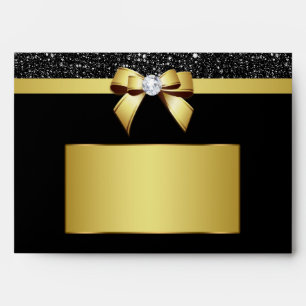 Enveloppe Chic Black Sequins Diamond Gold Bow