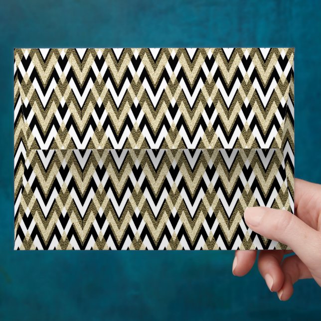 Enveloppe Chic Black White Gold Chevron Invitation Correspon (Hand)