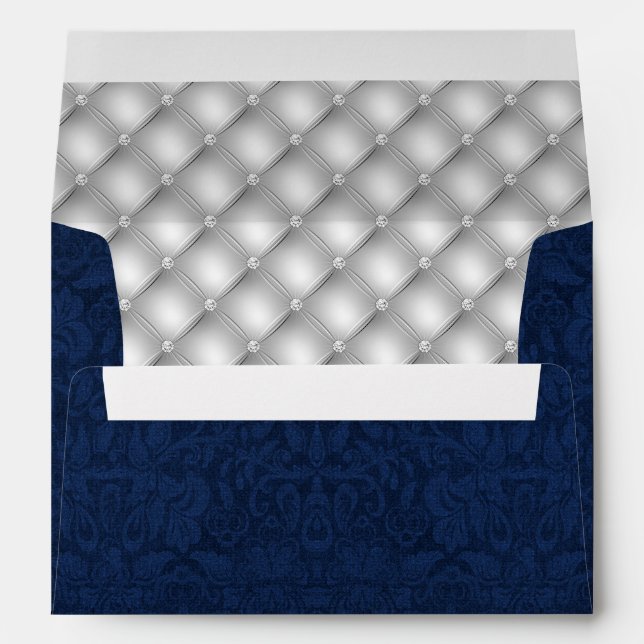 Enveloppe Chic Bleu Damas et Doublure Tufted Argent (Dos (Bas))