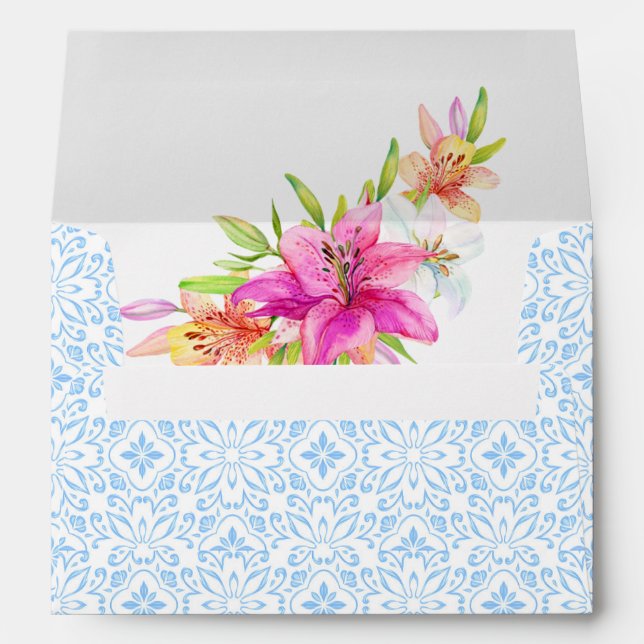 Enveloppe Chic Bleu Portugais Azulejo Mosaïque Lily (Dos (Bas))