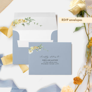 Enveloppe Chic Blue RSVP avec adresse de retour Jaune Floral