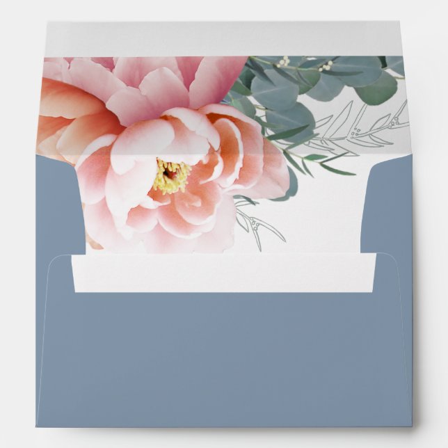 Enveloppe Chic Blush Floral Dusty Blue Faire-part de mariage (Dos (Bas))