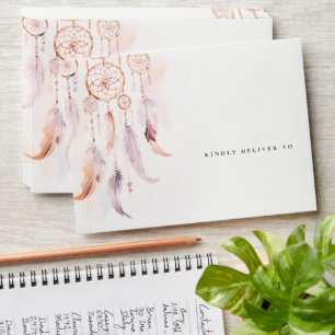 Enveloppe Chic Boho Feather Dreamcatcher Watercolor Mariage