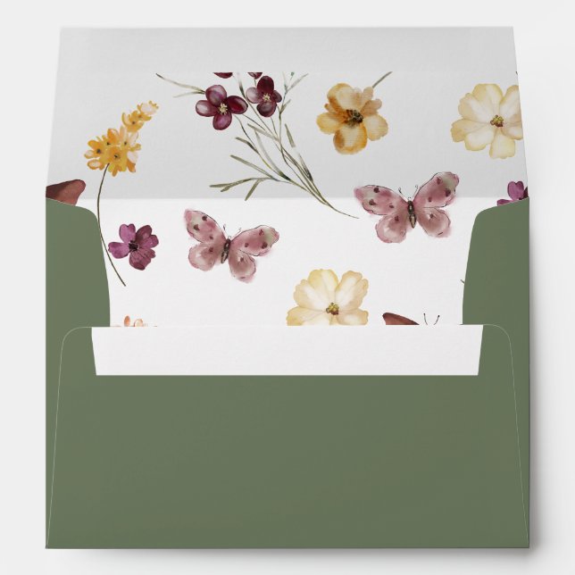 Enveloppe Chic Boho Fleur sauvage Rustique Sage Mariage vert (Dos (Bas))