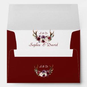 Enveloppe Chic Bourgogne Marsala Floral Antlers Mariage
